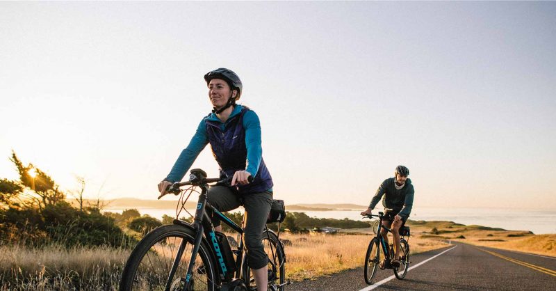 Bikers enjoying electric bike rentals on San Juan Island